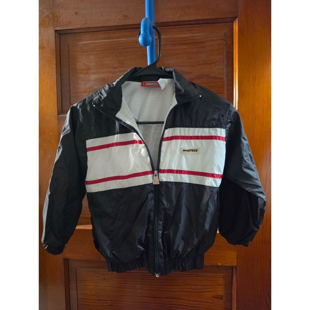 Vintage 90s Sportrax Boys Size 6 Windbreaker Jacket Black White Red Colorblock